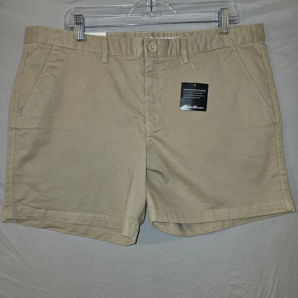 Eddie Bauer Willit Shorts 16 Womens Tan Legend Wash Stretch Chino Mid Rise NEW